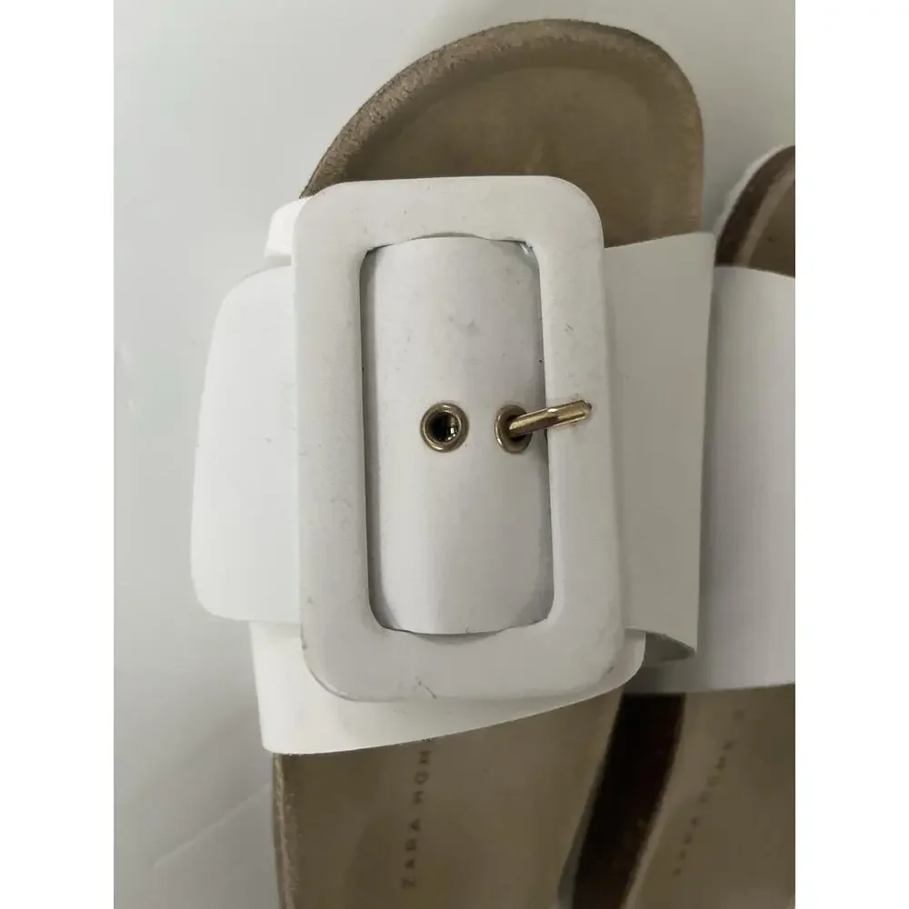 Zara Sandals Womens Size EU 35(US 5) White Slide Buckle Slip On Casual Summer - Picture 4 of 6